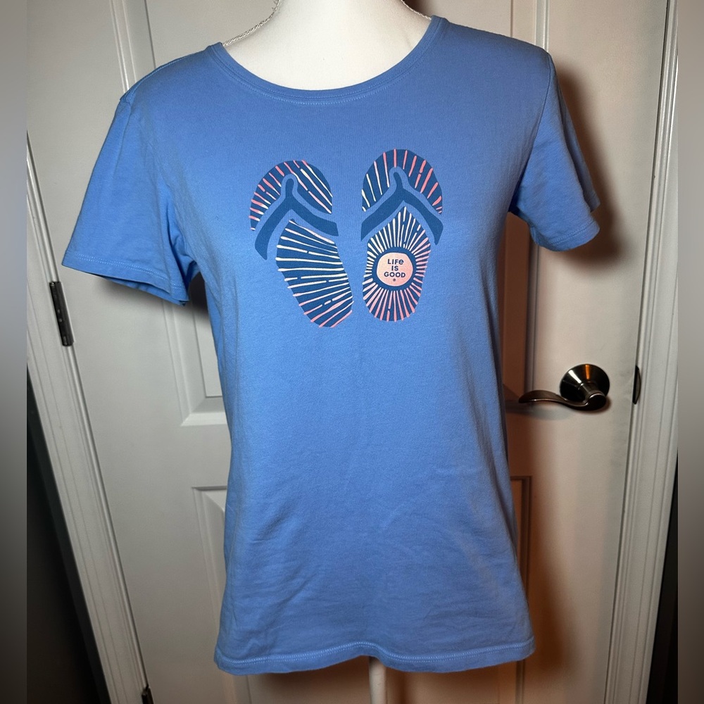 Life Is Good Blue Tee with Flip Flop Graphic